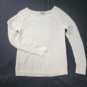LOFT White Open-Knit Crewneck Sweater
